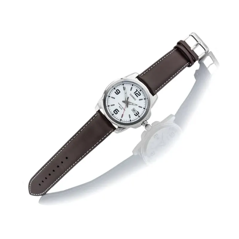 Casio Enticer White Dial Brown Leather Men's Watch- MTP-1314L-7AV